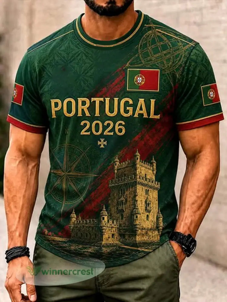 Camiseta masculina estampada com futebol português - como a imagem / S