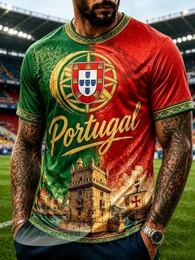 Camiseta masculina estampada com futebol português - como a imagem / S