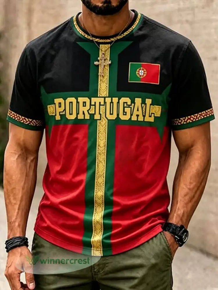 Camiseta masculina estampada com futebol português - como a imagem / S
