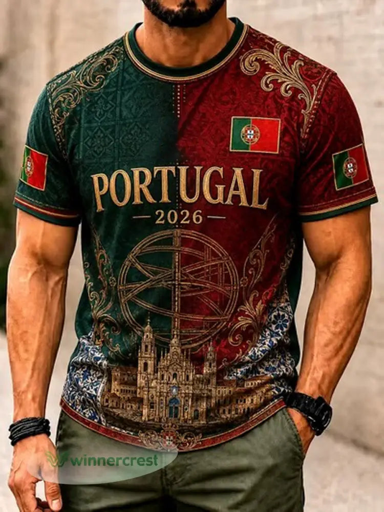 Camiseta masculina estampada com futebol português - como a imagem / S