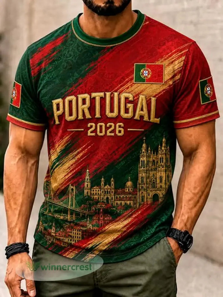 Camiseta masculina estampada com futebol português - como a imagem / S