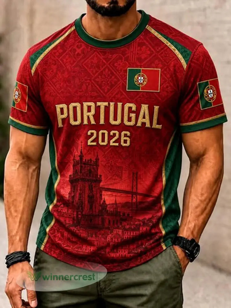 Camiseta masculina estampada com futebol português - como a imagem / S