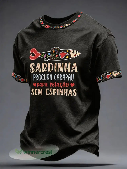 Camiseta masculina Santos Populares com estampa artística de sardinha - como a imagem / S