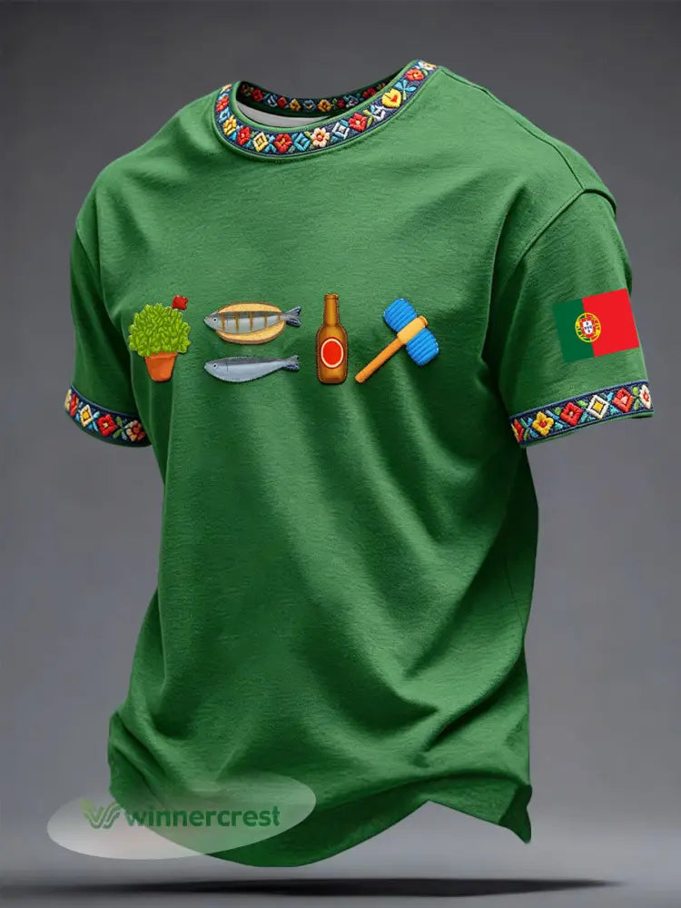 Camiseta masculina Santos Populares com estampa artística de sardinha - verde / S