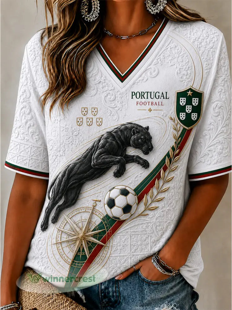 Estampa de Arte Fã de Futebol Retro de Portugal Camisa Casual - A / S