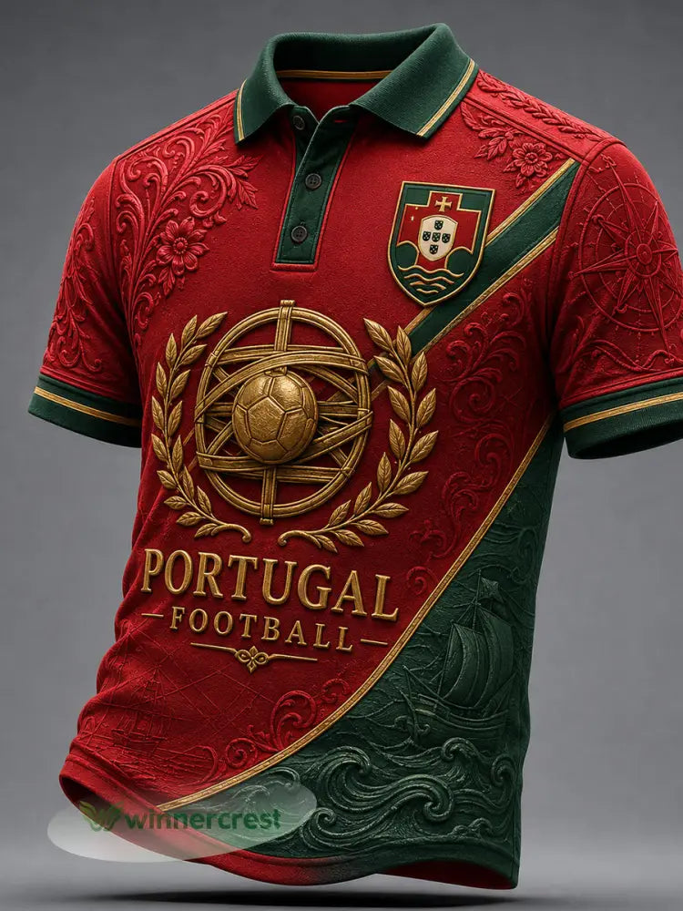 Estampa de Arte Fã de Futebol Retro de Portugal Camisa Casual - A / S