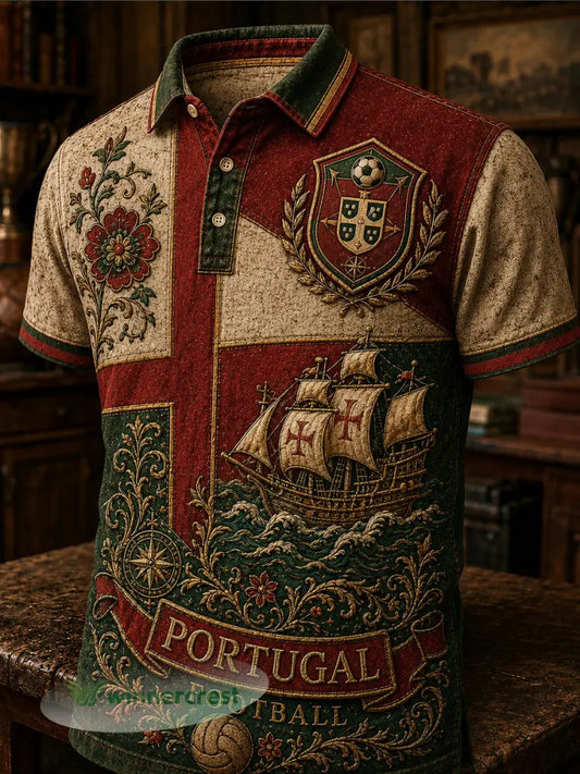 Estampa de Arte Fã de Futebol Retro de Portugal Camisa Casual - A / S