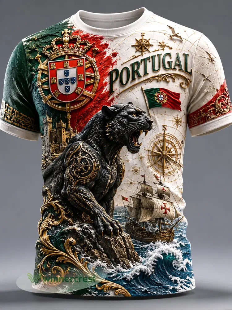 Futebol Português Masculino Jogo Cheering Element T-shirt Impressão Artística - A / S