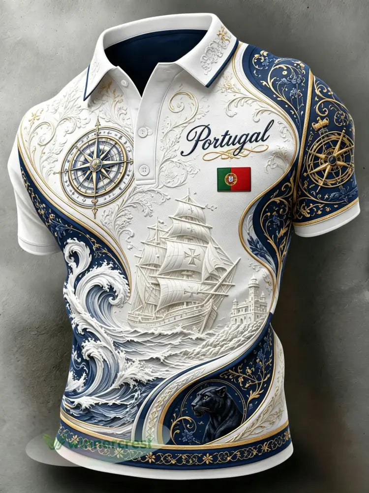 Futebol Português Masculino Torcendo Fan Camisa Polo Art Print - A / S