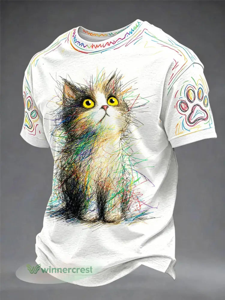 Graffiti Cat Fun Casual Unisex T-shirt - White / S