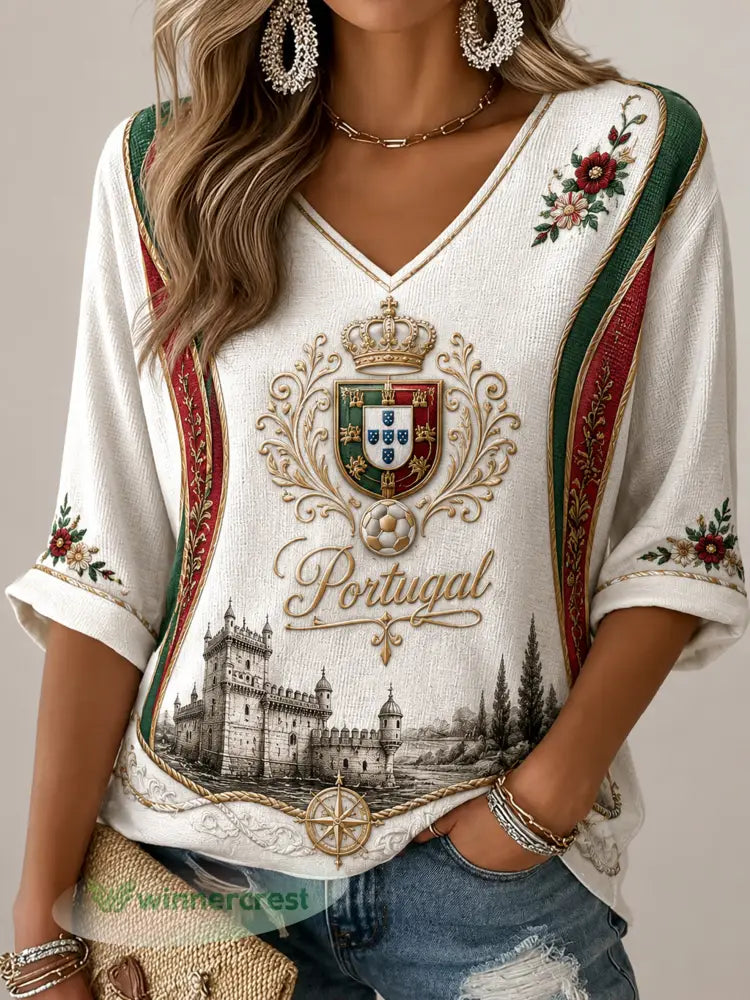 Impressão Artística de Elemento de Torcida com Pizza e Futebol Feminino de Portugal – Parte Superior - A / S