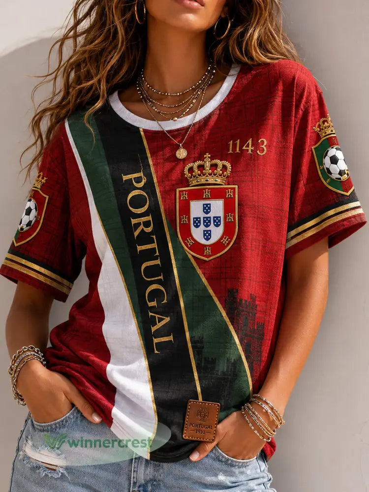 Impressão Artística de Elemento de Torcida com Pizza e Futebol Feminino de Portugal – Parte Superior - A / S