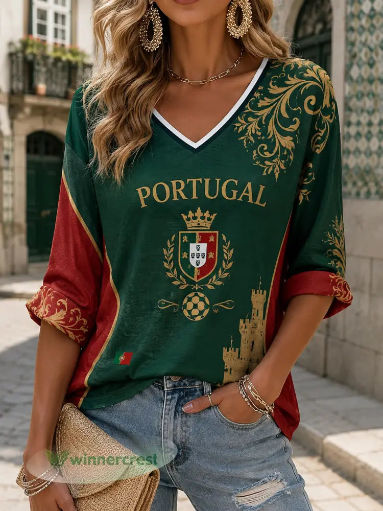 Impressão Artística de Elemento de Torcida com Pizza e Futebol Feminino de Portugal – Parte Superior - A / S