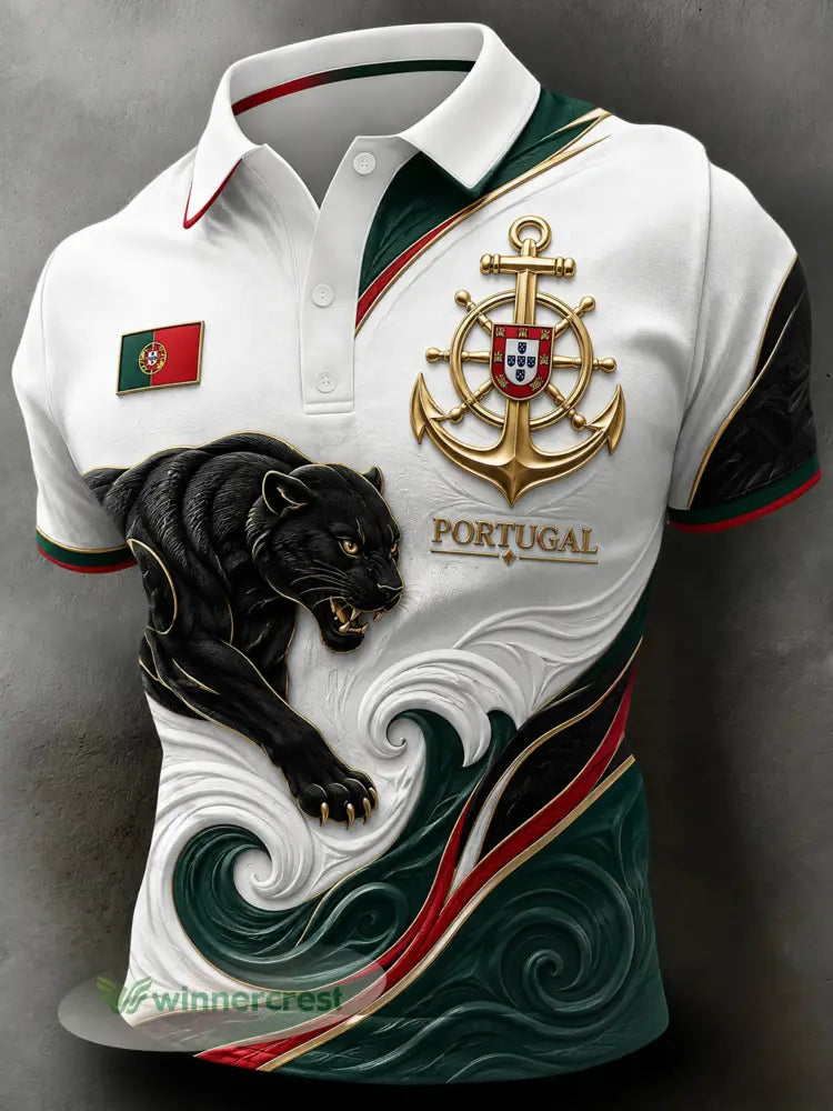 Jogo de Futebol Masculino Portugal Cheering Art Print Polo - A / S