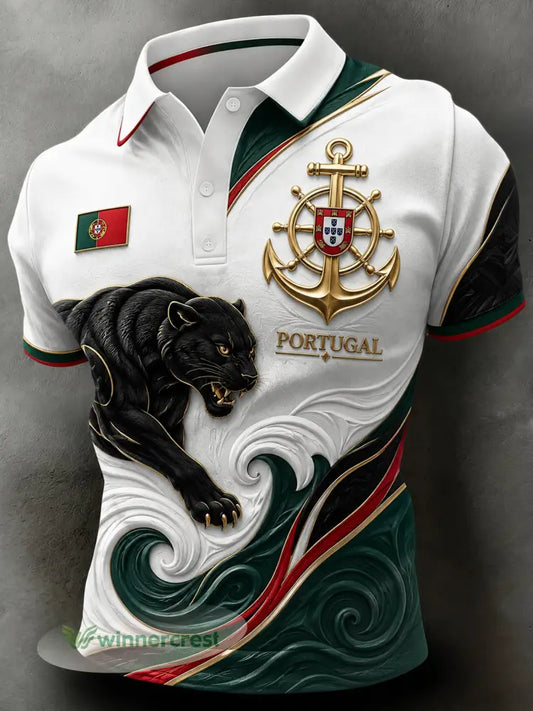 Jogo de Futebol Masculino Portugal Cheering Art Print Polo - A / S
