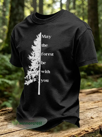 May The Forest Be With You Printed Casual T-Shirt - Black / S