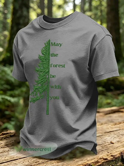 May The Forest Be With You Printed Casual T-Shirt - Gray / S