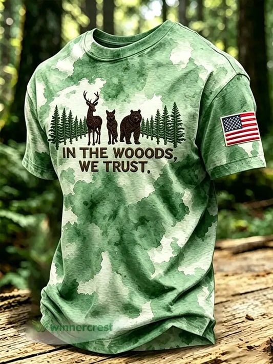 Men’s In The Are Woods We Trust Short Sleeves T-shirt - Green / S