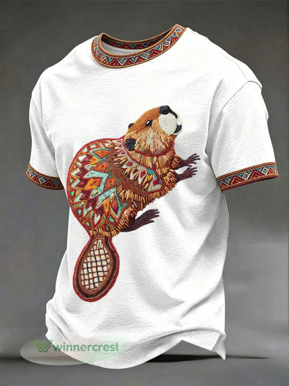 Men’s Indigenous Beaver Art T-Shirts - Apricot / S