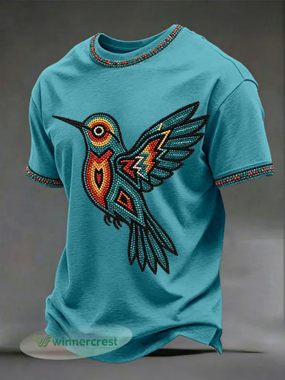 Men’s Indigenous Hummingbird Art T-shirts - Peacock Blue / S
