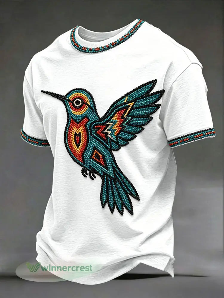 Men’s Indigenous Hummingbird Art T-shirts - White / S