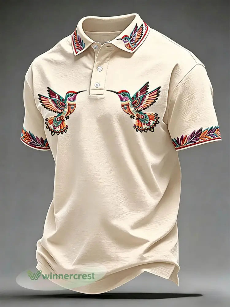 Men’s Indigenous Hummingbird Art Tops - Apricot / S