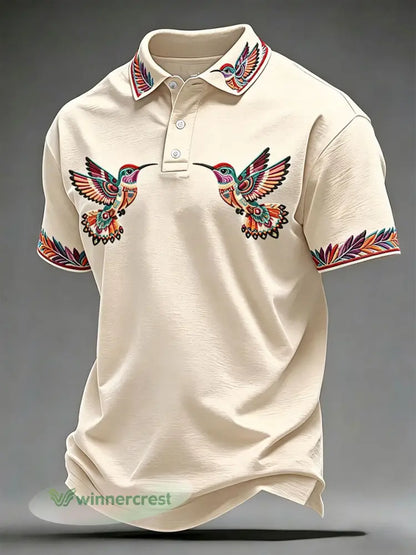 Men’s Indigenous Hummingbird Art Tops - Apricot / S