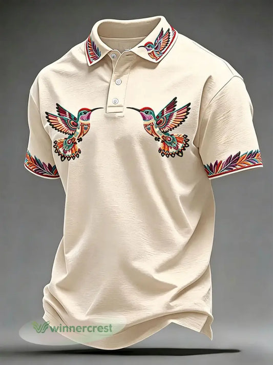 Men’s Indigenous Hummingbird Art Tops - Apricot / S