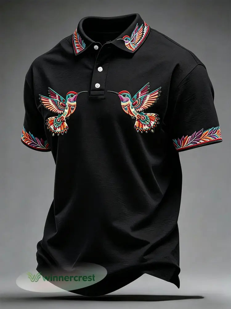 Men’s Indigenous Hummingbird Art Tops - Black / S