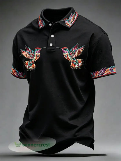 Men’s Indigenous Hummingbird Art Tops - Black / S