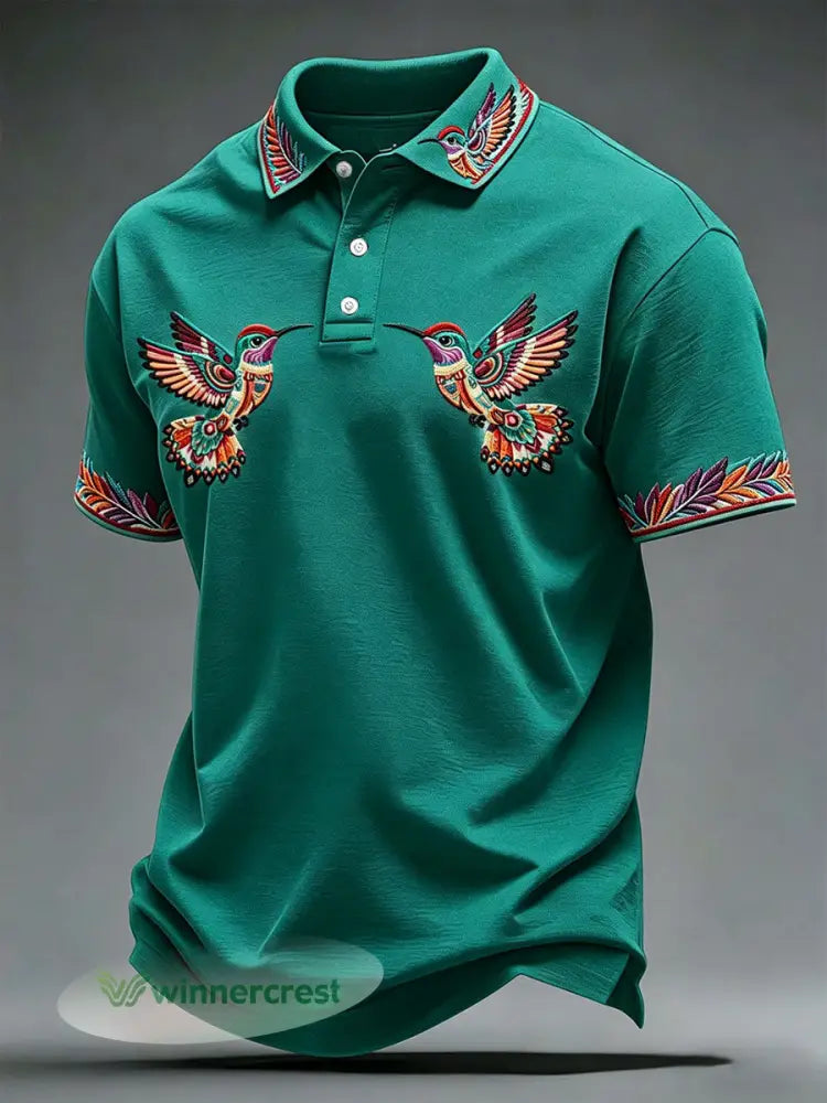 Men’s Indigenous Hummingbird Art Tops - Lake Green / S