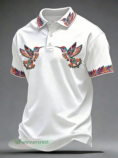 Men’s Indigenous Hummingbird Art Tops - White / S