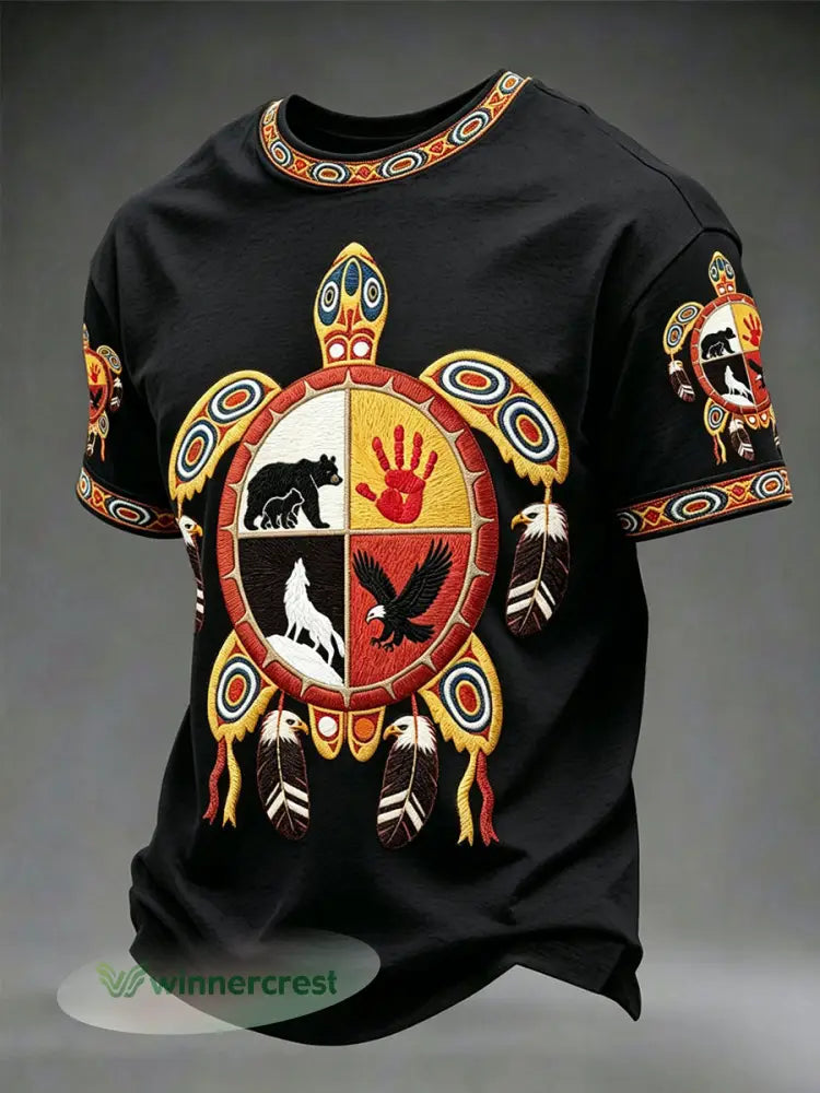 Men’s Indigenous Medicine Wheel Art T-Shirts - Black / S