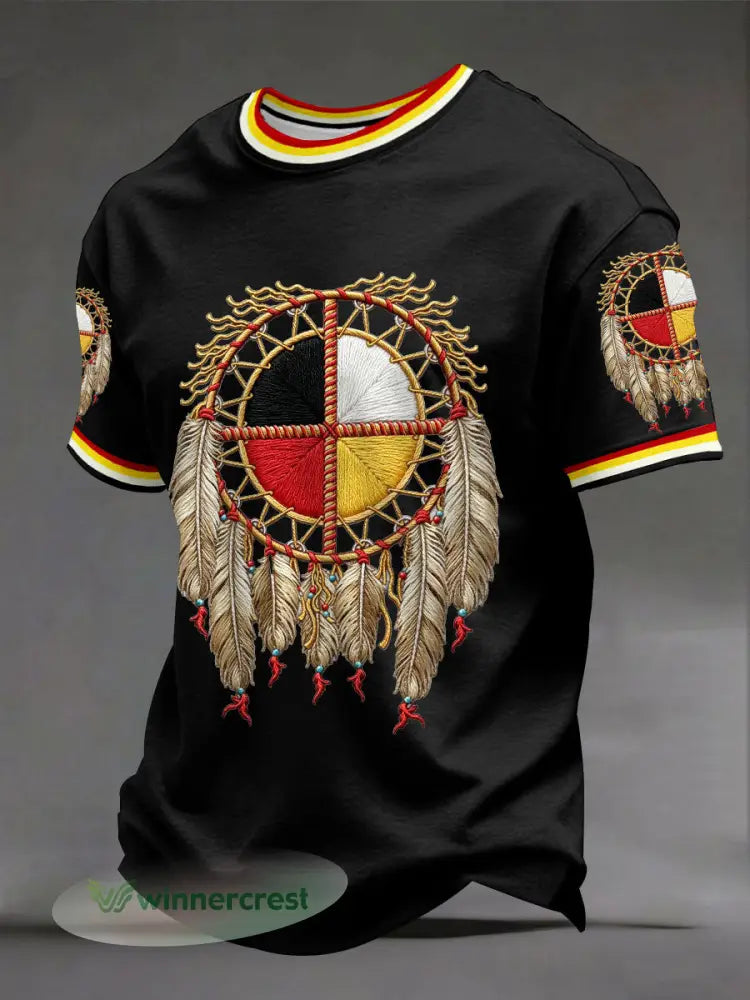 Men’s Indigenous Medicine Wheel T-Shirts - Black / S