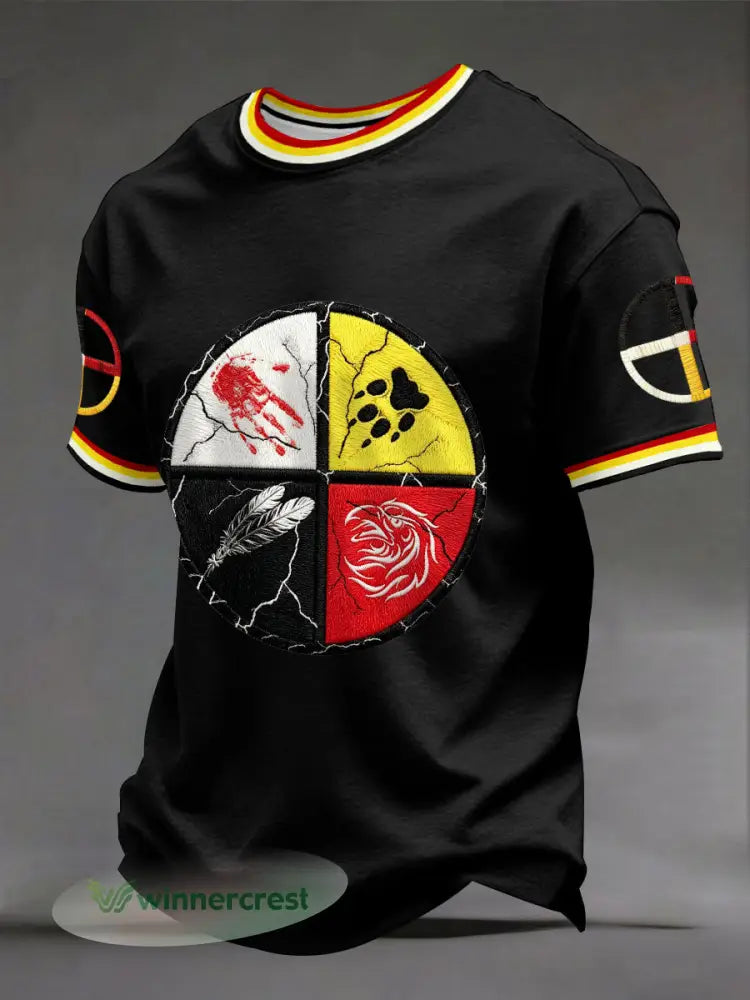 Men’s Indigenous Medicine Wheel T-Shirts - Black / S