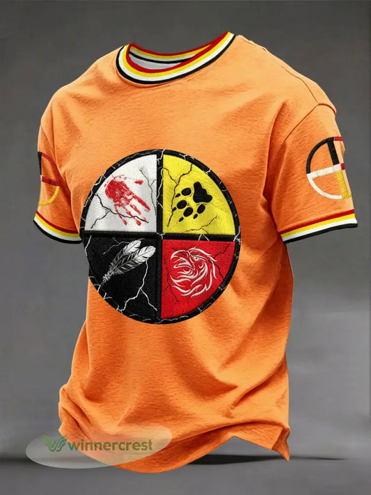 Men’s Indigenous Medicine Wheel T-Shirts - Orange / S