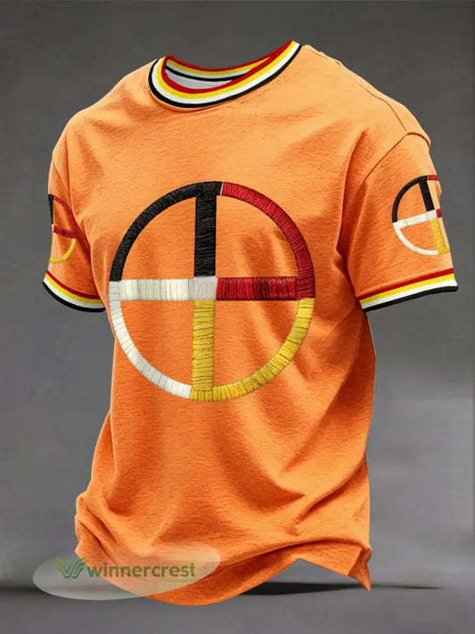 Men’s Indigenous Medicine Wheel T-Shirts - Orange / S