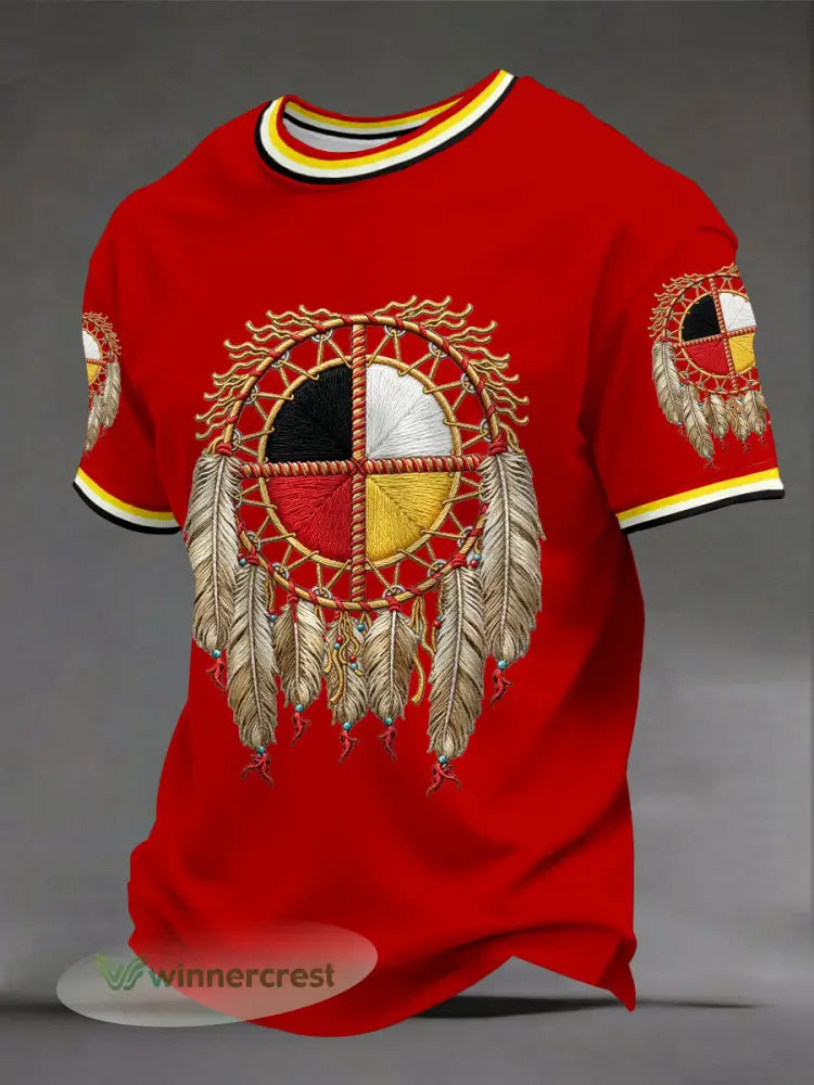 Men’s Indigenous Medicine Wheel T-Shirts - Red / S