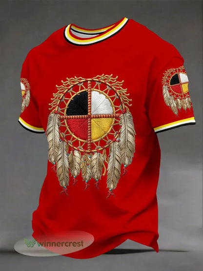 Men’s Indigenous Medicine Wheel T-Shirts - Red / S