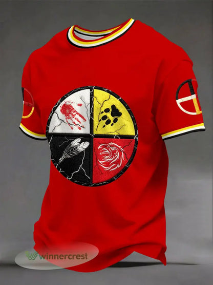 Men’s Indigenous Medicine Wheel T-Shirts - Red / S