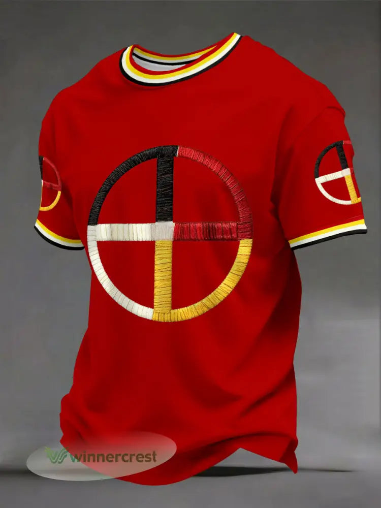 Men’s Indigenous Medicine Wheel T-Shirts - Red / S