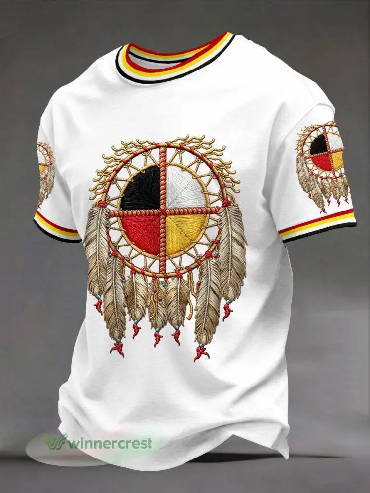 Men’s Indigenous Medicine Wheel T-Shirts - White / S