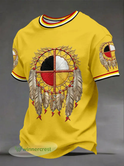 Men’s Indigenous Medicine Wheel T-Shirts - Yellow / S