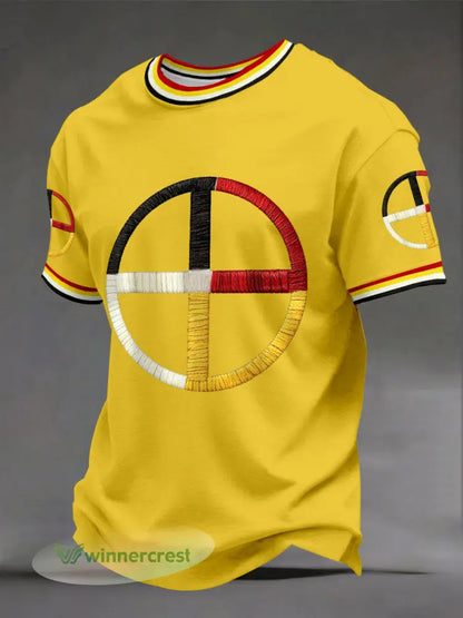 Men’s Indigenous Medicine Wheel T-Shirts - Yellow / S