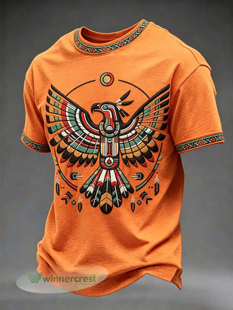 Men’s Indigenous Thunderbird Art T-Shirts - Orange / S