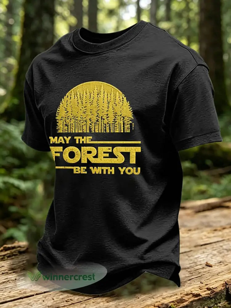 Men’s May The Forest Be With You Print T-Shirt - Black / S