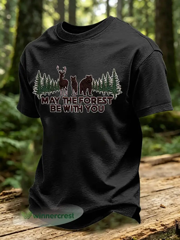Men’s May The Forest Be With You Print T-Shirt - Black / S