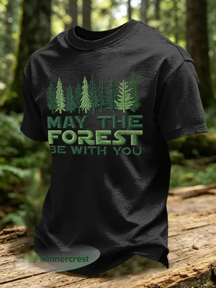 Men’s May The Forest Be With You Print T-Shirt - Black / S