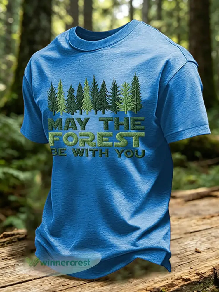 Men’s May The Forest Be With You Print T-Shirt - Blue / S