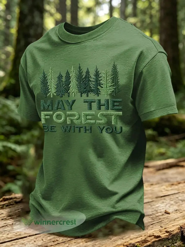 Men’s May The Forest Be With You Print T-Shirt - Green / S